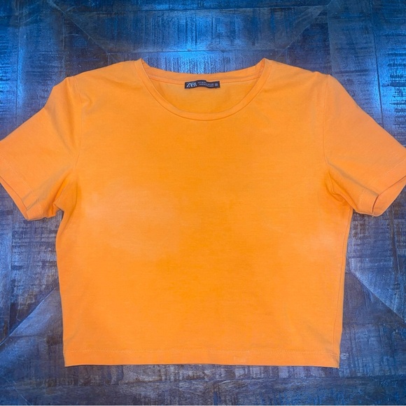 Zara Short Sleeve T- Shirt Basic Cotton Top Orange Color Size Medium - Picture 8 of 8